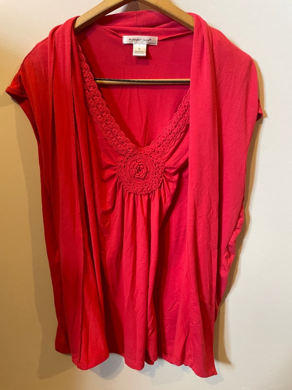 august silk XL dark Pink Crochet-Trim V-Neck Tunic